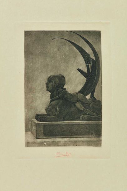 null Félicien ROPS (1833-1898) : Le Sphinx (grande planche). Vernis mou pour Les...