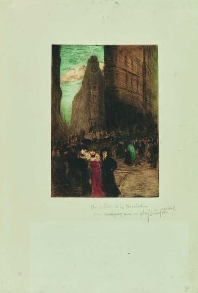 null Joachim SUNYER (1874-1956) : Scène de rue à Paris (Les Trottins), c. 1900. Eau-forte...