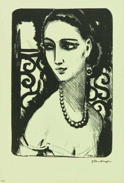 null Kees VAN DONGEN (1877-1968) : Le Collier de perles, 1924. Lithographie originale....