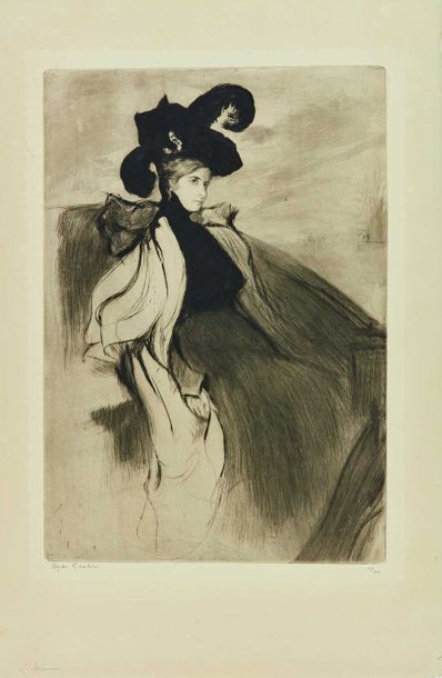 null Edgar CHAHINE (1874-1947) : L’Italienne ou Portrait de Madame B., 1900. Eau-forte...