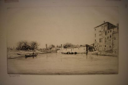 null Edgar CHAHINE (1874-1947) : Venise, Riva San Giuliano, 1923. Eau-forte et pointe-sèche....