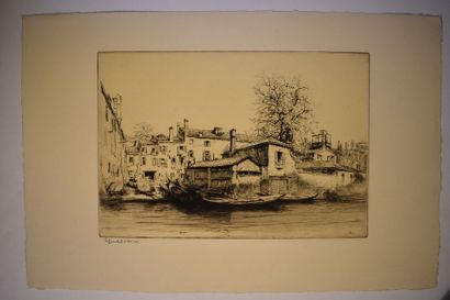 null Edgar CHAHINE (1874-1947) : Venise, Squerro, 1923. Eau-forte et pointe-sèche....