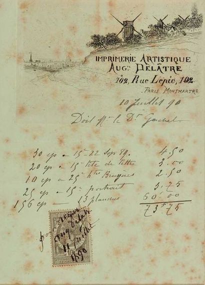 null Auguste DELÂTRE (1822-1907) : Important ensemble (12 p.) de factures à en-têtes...
