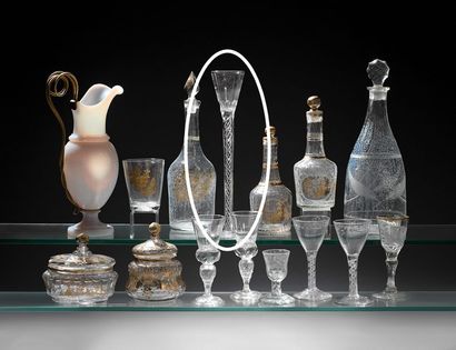 null Grand verre, en verre taillé, orné d’un quadruple filets d’air ou air twist....