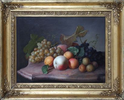 null Ludwig HOLTHAUSEN (1807-1890) : Pêches, reines-claudes, raisin et abricots sur...