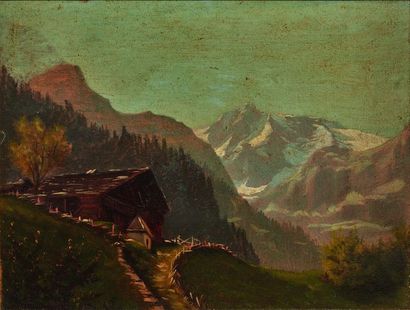 null Ernest PRIVAT (1844-1894) : Le Mazot - La Cascade. Deux huiles sur carton. Haut....