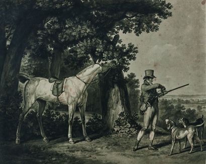 null D'après Carle VERNET (1758-1836) : Cavalier chargeant son fusil. Gravure en...