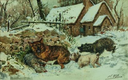 null Charles-Olivier de PENNE (1831-1897)

Chiens attaquant un loup

Aquarelle signée...