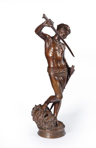  Antonin MERCIÉ (1845-1916) 
David vainqueur 
Épreuve d’édition en bronze, cachet...