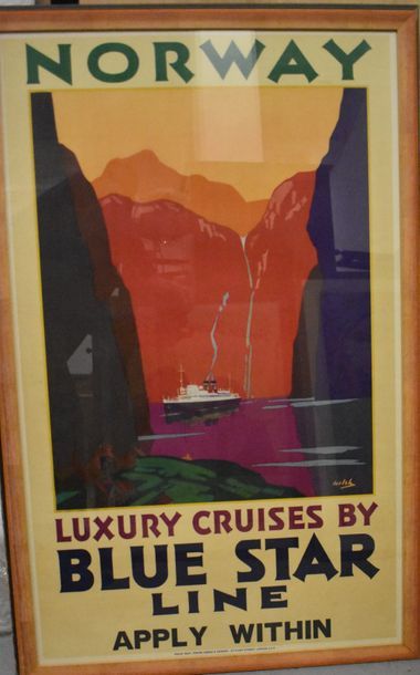 null AFFICHE publicitaire « Norway Luxury Cruises by Blue Star Line » d'après WELSH....