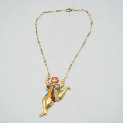  Niki de Saint-Phalle : Collier avec pendentif Nana, métal doré et polychromé, signé... Gazette Drouot