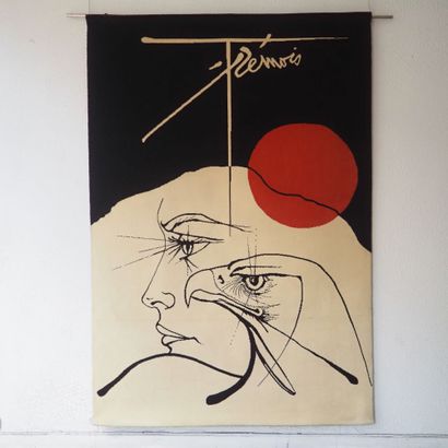  Pierre Yves Trémois (1921-2020) : Tapis mural, Femme aigle, signé au dos, daté 1975,... Gazette Drouot