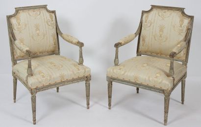 null Rare suite de six fauteuils Louis XVI Attr. J.B. SENE (1748-1803)

En bois laqué,...