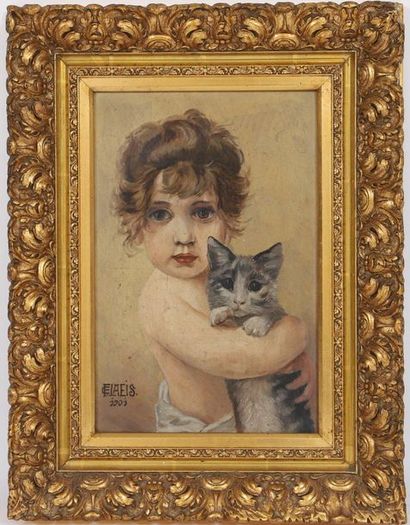 null Little girl with a cat

Oil on framed mahogany panel representing a little girl...