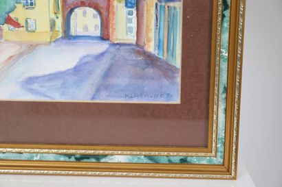 null "Rosheim" 

Watercolour on paper mounted on cardboard, framed. Heading lower...