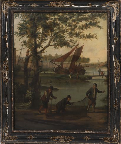 null Dutch School end XVIII

Framed oil on canvas, representing a river landscape...