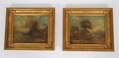 null Pair of paintings XIXth century 

Oils on wood representing village scenes....