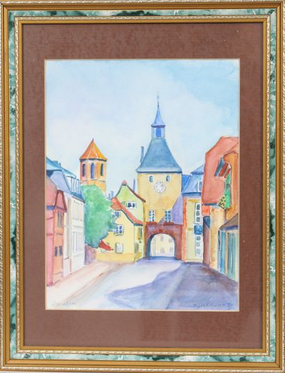 null "Rosheim" 

Watercolour on paper mounted on cardboard, framed. Heading lower...