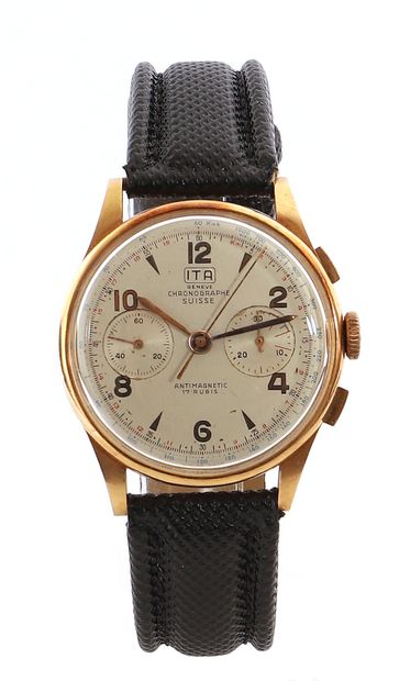 null ITA Geneva About 1950

N° 18582-48

Men's chronograph wristwatch in 18k (750)...