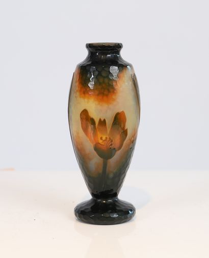 null Daum vase

In hammered glass of ovoid form with flowers.

Marked "Daum Nancy"...