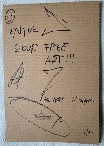  Banksy (d’après) - "Enjoy your free Art" Souvenir de 
Dismaland 
Aérosol et pochoir...