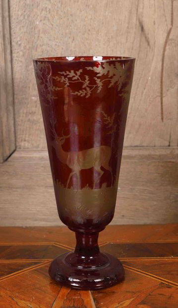 Vase in glass paste decorated with a deer,...