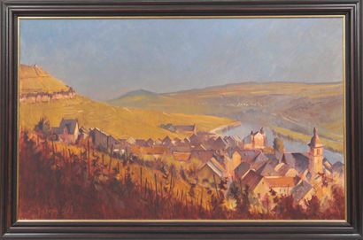 null Fernand Schons (1933-1989)
Luxembourgish painter
Oil on canvas, view on Wormeldange.
Signed...