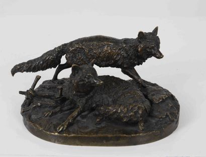 null Pierre-Jules Mêne (1810-1879) 
Sculpteur français
Couple de renards en bronze...
