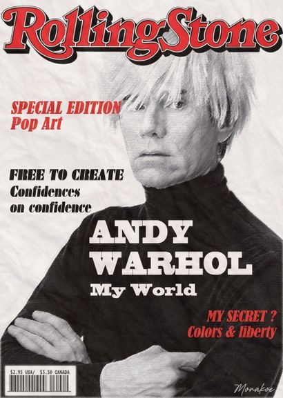  Rolling Stone Magazine (d'après), Warhol, Monakoe, imprimé sur Papier Beaux Arts...