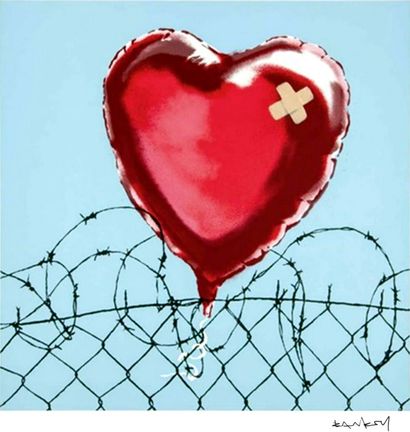 null Love Hurts, Print d'après Banksy (after), épreuve en couleur, signé sur papier...