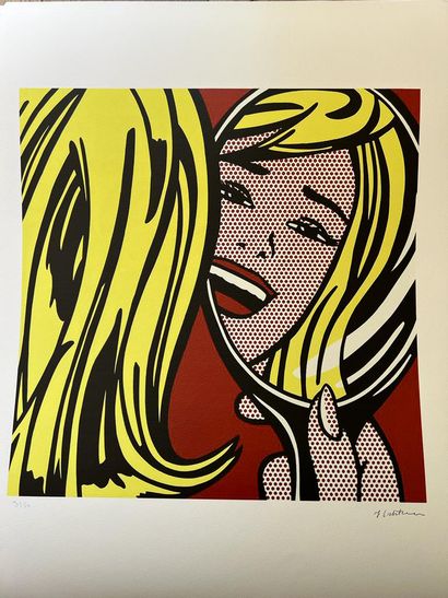 null Girl In Mirror, d'après Roy Lichtenstein, lithographie imprimée sur papier Beaux...