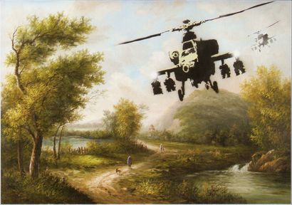 null Helicopter Countryside, Print d'après Banksy (after), épreuve en couleur, signé...