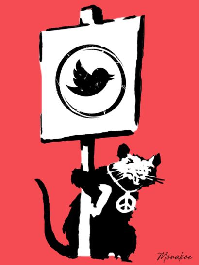 null Twitter Rat, inspriré du personnage de Banksy, Monakoe, Finition verre acrylique...
