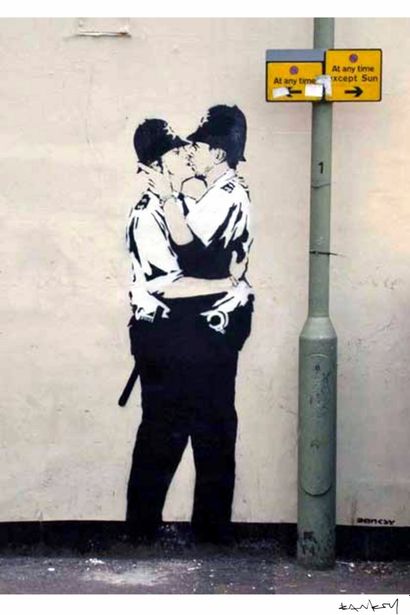 Kiss Policemen, Print d'après Banksy (after),...