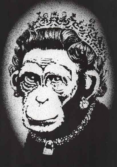 null Monkey Queen, Print d'après Banksy (after), épreuve en couleur, signé sur papier...