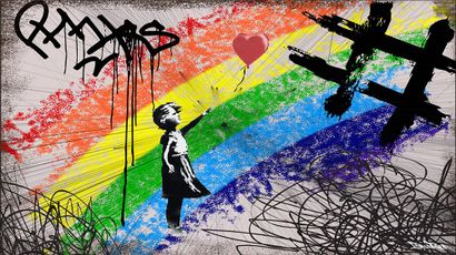 null Balloon Girl, BrainRoy in the spirit of Banksy, Finishing acrylic glass print,...