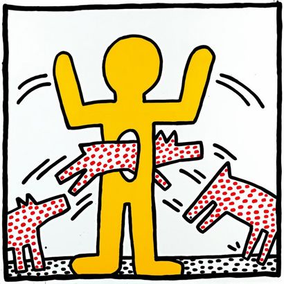 null Yellow Figure, Print, d'après Keith Haring, Épreuve en couleur signée sur papier...