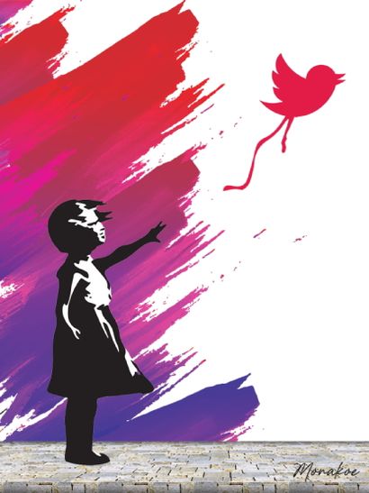 null Twitter Balloon Girl, inspriré du personnage de Banksy, Monakoe, Finition verre...