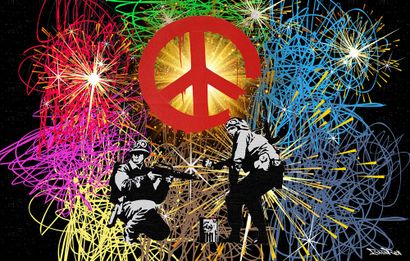 null Peace&Love, BrainRoy in the spirit of Banksy, Acrylic glass finish, framed in...