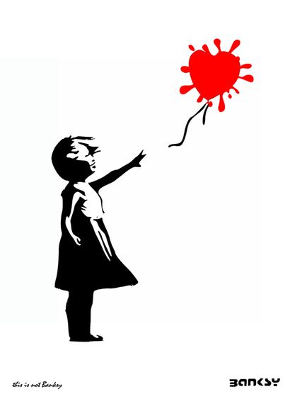 null Girl Blast Heart, Banksy / This is not Banksy, imprimé sur papier Beaux Arts,...