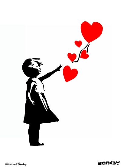 null Girl Hearts, Banksy / This is not Banksy, imprimé sur papier Beaux Arts, Taille...