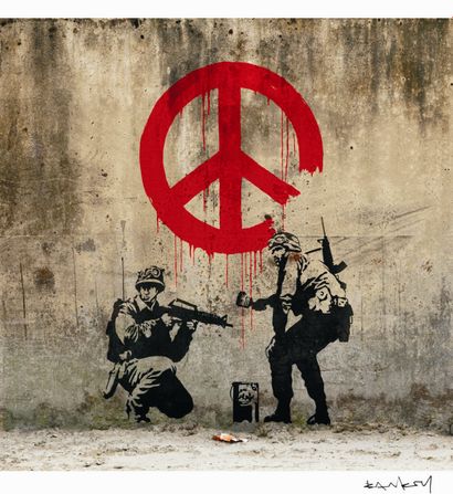 null Peace, Print d'après Banksy (after), épreuve en couleur, signé sur papier Arches...