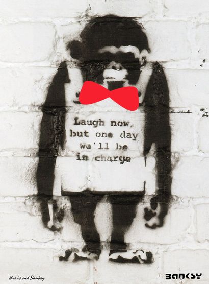 null Monkey BowTie, Banksy / This is not Banksy, imprimé sur papier Beaux Arts, Taille...