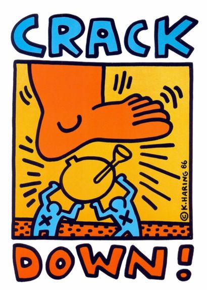 null Crack Down (1986), Print, d'après Keith Haring, Épreuve en couleur signée sur...