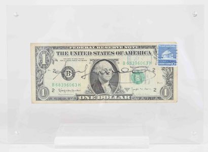 null Andy Warhol (d'aprés) 
Véritable billet de 1$ américain de 1963 timbré 
Portant...