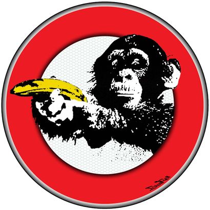 Panneau Monkey Banksy (d'après), Monakoe,...