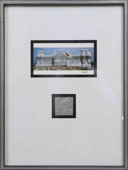 null CHRISTO 
"Wrapped Reichstag 
Original photograph with a signature and a fragment...