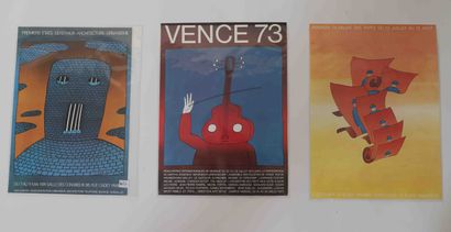null Jean-Michel Folon (1934-2005) 
Ensemble de trois affiches d'expositions 
Dimensions:...