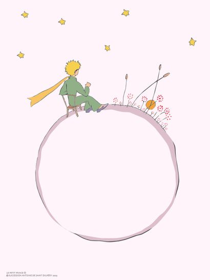 null Antoine de Saint-Exupéry - Le Petit Prince assis. Lithographie en couleurs sur...