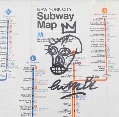 null Jean-Michel Basquiat (1960-1988) d'aprés 
Subway Map New York city Metro. Dessin...